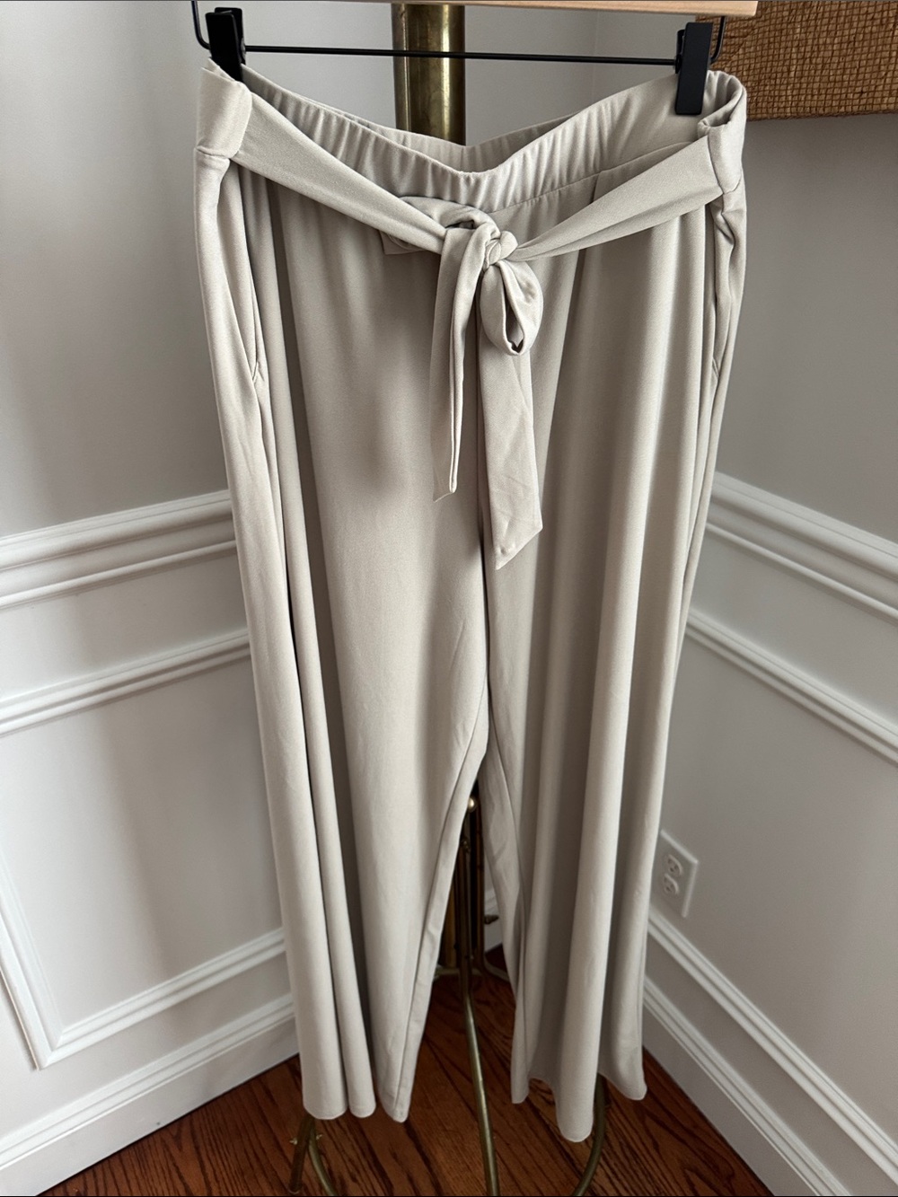 Philosophy Light Cream Wide-Leg Tie-Waist Pants